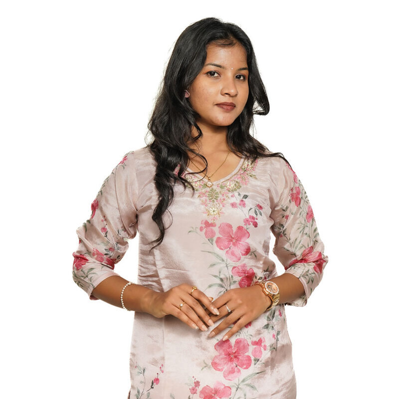 Light Pastel Pink Roman Silk Salwar Suit with Duphen Silk Straight Pant and Pure Chiffon Dupatta